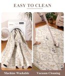 YIHOUSE 5x7 Washable Rug for Bedroom, Beige Floral Rugs for Living Room Non Slip Ultra-Thin Large Boho Rug for Kids Playroom, Classroom, Girls Dorm, Nursery, Beige Multi