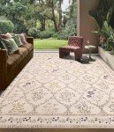 YIHOUSE 5x7 Washable Rug for Bedroom, Beige Floral Rugs for Living Room Non Slip Ultra-Thin Large Boho Rug for Kids Playroom, Classroom, Girls Dorm, Nursery, Beige Multi