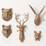 Joogour Head Wall Mount Decor,Resin Animal Sculptures，Art Deco Wall Hanging Decoration for Living Room Bedroom Officeroom Gift (Set of 5)