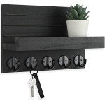 Lwenki Key Holder for Wall, Decorative Key and Mail Holder with Shelf Has Large Hooks for Bags, Coats, Umbrella – Paulownia Wood Key Hanger with Mounting Hardware (9.8”W x 6.7”H x 4.2”D)