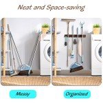 OUTNILI Mop and Broom Holder Wall Mount - Rustic Wood Broom Mop Hanger - Wall Mounted Garden Tool Rack Organizer for Closet Garage Laundry Room Kitchen Decor With 4 Slots & 4 Hooks