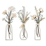 Pigort 3 Pieces Metal Flowers Wall Arts - Rustic Farmhouse Decor Beige Minimalist Flower Wall Decors for Living room Bathroom Bedroom Dining Room-Housewarming Gifts (Beige, Vase-C)