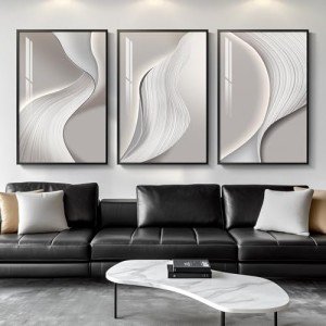 Cuspin Large Framed Modern Minimalist Abstract Wall Art, Silver Gray, 36" H x 72" W, 3 Count, Living Room, Wall Art