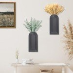 Dnnnii 2 Pack Wooden Wall Vase Set - Black Finish Modern Farmhouse & Boho Wall Decor for Entryway, Hallway, Bathroom, Living Room, Dining Room, Narrow Spaces