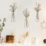 Pigort 3 Pieces Metal Flowers Wall Arts - Rustic Farmhouse Decor Beige Minimalist Flower Wall Decors for Living room Bathroom Bedroom Dining Room-Housewarming Gifts (Beige, Vase-C)