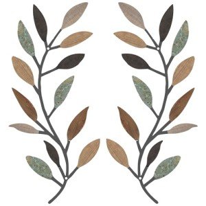 Zhengmy 2 Pieces Metal Tree Leaf Wall Decor Vine Olive Branch Leaf Wall Art Living Room, Hallway Wall Decor Outdoor Decoration(Classic Color)