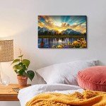 Nature Mountain Wall Art Sunset Picture Wall Decor for Living Room Grand Teton Sunflower Landscape Canvas Prints Painting National Park Poster Sunrise Lake Scenic Artwork Kitchen Decoration 12x16”