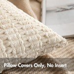 MIULEE Pack of 2 Corduroy Decorative Throw Pillow Covers 18x18 Inch Soft Boho Striped Pillow Covers Spring Modern Farmhouse Home Decor for Sofa Living Room Couch Bed Cream White