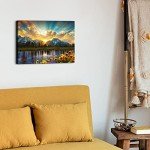 Nature Mountain Wall Art Sunset Picture Wall Decor for Living Room Grand Teton Sunflower Landscape Canvas Prints Painting National Park Poster Sunrise Lake Scenic Artwork Kitchen Decoration 12x16”