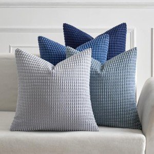 MIULEE Blue Decorative Pillow Covers 18x18 Inch Set of 4 Boho Western Farmhouse Throw Pillows Coastal Corduroy Couch Pillowcases Industrial Home Decor for Sofa Cushion Living Room Bed