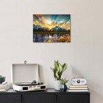 Nature Mountain Wall Art Sunset Picture Wall Decor for Living Room Grand Teton Sunflower Landscape Canvas Prints Painting National Park Poster Sunrise Lake Scenic Artwork Kitchen Decoration 12x16”