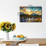 Nature Mountain Wall Art Sunset Picture Wall Decor for Living Room Grand Teton Sunflower Landscape Canvas Prints Painting National Park Poster Sunrise Lake Scenic Artwork Kitchen Decoration 12x16”