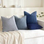 MIULEE Blue Decorative Pillow Covers 18x18 Inch Set of 4 Boho Western Farmhouse Throw Pillows Coastal Corduroy Couch Pillowcases Industrial Home Decor for Sofa Cushion Living Room Bed
