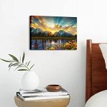 Nature Mountain Wall Art Sunset Picture Wall Decor for Living Room Grand Teton Sunflower Landscape Canvas Prints Painting National Park Poster Sunrise Lake Scenic Artwork Kitchen Decoration 12x16”
