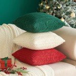 MIULEE Pack of 2 Corduroy Decorative Throw Pillow Covers 18x18 Inch Soft Boho Striped Pillow Covers Spring Modern Farmhouse Home Decor for Sofa Living Room Couch Bed Cream White