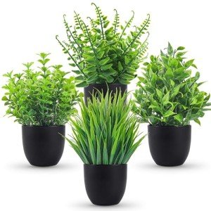 Der Rose Fake Plants 4 Packs Artificial Plants Small Faux Plants Black Bathroom Accessories for Bathroom Home Office Desk Decor Indoor
