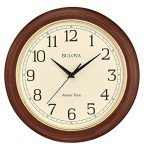 Bulova Atomic Time 2 Analog Wall Clock C5004 | 12.4" Wooden Frame, Sets Time Automatically | Quartz Movement | Battery Operated | Classic Design
