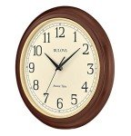Bulova Atomic Time 2 Analog Wall Clock C5004 | 12.4" Wooden Frame, Sets Time Automatically | Quartz Movement | Battery Operated | Classic Design