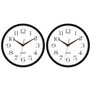 HIPPIH 2 Pack Silent Wall Clock, 10 Inch Non Ticking Quiet Digital Sweep Decorative Battery Operated Wall Clocks for Living Room Bedroom Kitchen School Office Decor, Black