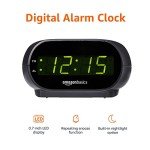 Amazon Basics Small Digital Oval Alarm Clock With LED Display, Nightlight & Battery Backup, Black, 4.5 x 3.5 x 2.4 Inches