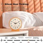 AYRELY® 4.5" Analog Alarm Clock,Small Retro Desk Clock Battery Operated,Slient Metal Table Clock with Light for Living Room Decor,Bedroom,Bedside,Shelf (Orange)
