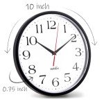 HIPPIH 2 Pack Silent Wall Clock, 10 Inch Non Ticking Quiet Digital Sweep Decorative Battery Operated Wall Clocks for Living Room Bedroom Kitchen School Office Decor, Black