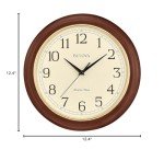 Bulova Atomic Time 2 Analog Wall Clock C5004 | 12.4" Wooden Frame, Sets Time Automatically | Quartz Movement | Battery Operated | Classic Design
