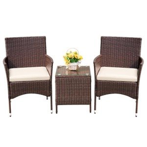 Devoko Patio Porch Furniture Sets 3 Pieces PE Rattan Wicker Chairs with Table Outdoor Garden Furniture Sets (Brown/Beige)