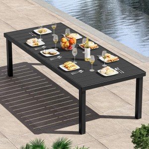 YITAHOME Aluminum Patio Dining Table for 8, 75" Outdoor Dining Table, E-Coated Rectangular Patio Table for Backyard Garden Lawn, Black