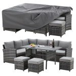 U-MAX Patio Furniture Set with Cover, 7 PCS Outdoor Sectional Conversation Set, All Weather Wicker Rattan Sofa Couch with High Dining Table & Ottoman, Grey