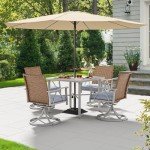 YITAHOME 5-Piece Outdoor Patio Dining Sets, Elegant Wicker Furniture with 4 Swivel Dining Chairs & 2" Umbrella Hole Wood-Grain Table for Garden, Patio, and Balcony