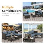 Shintenchi Outdoor Patio Furniture Sets, Wicker Patio sectional Sets 3-Piece, All Weather Wicker Rattan Patio Seating Sofas with Glass Coffee Table and Cushion (Blue)