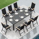 YITAHOME Aluminum Patio Dining Table for 8, 75" Outdoor Dining Table, E-Coated Rectangular Patio Table for Backyard Garden Lawn, Black