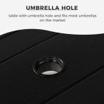 Grand patio Outdoor Dining Set for 6, 7 PCS Patio Table and Chairs Set, Metal Woven Wicker Fixed Patio Chairs with Thickened Cushions & 1 Rectangular Woodgrain Dining Table with Umbrella Hole (Black)