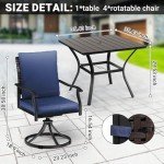 LEVELEVE 5 Piece Outdoor Patio Dining Set with 4 Swivel Dining Chairs & 1 Large Square Dining Table,Bistro Furniture Set for Lawn, Garden, Deck, Backyard and Porch