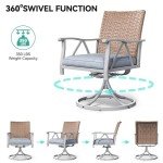 YITAHOME 5-Piece Outdoor Patio Dining Sets, Elegant Wicker Furniture with 4 Swivel Dining Chairs & 2" Umbrella Hole Wood-Grain Table for Garden, Patio, and Balcony
