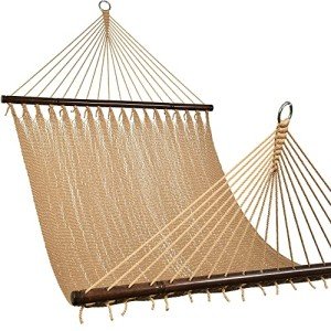 Lazy Daze Hammocks 10.5 FT Double 2 Person Caribbean Rope Hammock, Hand Woven Polyester Hammock with Spreader Bars, Extra Large Outside Outdoor Backyard Patio Poolside Hammock, 450 LBS Capacity, Tan