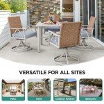 YITAHOME 5-Piece Outdoor Patio Dining Sets, Elegant Wicker Furniture with 4 Swivel Dining Chairs & 2" Umbrella Hole Wood-Grain Table for Garden, Patio, and Balcony