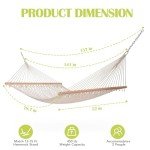 Lazy Daze Hammocks 12FT Double Rope Hammocks, 2 Person Hand Woven Cotton Hammock with Spreader Bar for Outdoor, Indoor, Patio, Poolside, FIT 13-15 Foot Stand, Max 450 Lbs, Natural, 141 x 57 inches
