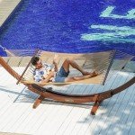 Lazy Daze Hammocks 10.5 FT Double 2 Person Caribbean Rope Hammock, Hand Woven Polyester Hammock with Spreader Bars, Extra Large Outside Outdoor Backyard Patio Poolside Hammock, 450 LBS Capacity, Tan