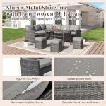 U-MAX Patio Furniture Set with Cover, 7 PCS Outdoor Sectional Conversation Set, All Weather Wicker Rattan Sofa Couch with High Dining Table & Ottoman, Grey