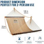 Lazy Daze Hammocks 10.5 FT Double 2 Person Caribbean Rope Hammock, Hand Woven Polyester Hammock with Spreader Bars, Extra Large Outside Outdoor Backyard Patio Poolside Hammock, 450 LBS Capacity, Tan