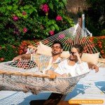 Lazy Daze Hammocks 12FT Double Rope Hammocks, 2 Person Hand Woven Cotton Hammock with Spreader Bar for Outdoor, Indoor, Patio, Poolside, FIT 13-15 Foot Stand, Max 450 Lbs, Natural, 141 x 57 inches