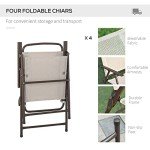 Outsunny 6 Piece Patio Dining Set for 4 with Umbrella, Outdoor Table and Chairs with 4 Folding Dining Chairs & Round Glass Table for Garden, Backyard and Poolside, Beige