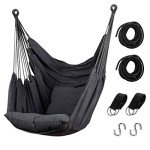 Hommtina Hammock Chair Hanging Rope Swing, Max 300 Lbs Hanging Chair with Pocket & Durability Perfect for Outdoor, Home, Bedroom, Patio, Yard (Pillows NOT Included,Dark Gray)
