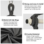 Y- STOP Hammock Chair Hanging Rope Swing, Max 500 Lbs, 2 Cushions Included, Large Macrame Hanging Chair with Pocket, Cotton Weave for Superior Comfort, Durability (Dark Grey)