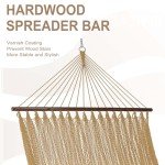 Lazy Daze Hammocks 10.5 FT Double 2 Person Caribbean Rope Hammock, Hand Woven Polyester Hammock with Spreader Bars, Extra Large Outside Outdoor Backyard Patio Poolside Hammock, 450 LBS Capacity, Tan