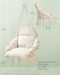 SONGMICS Hanging Chair, Hammock Chair with Large, Thick Cushion, Boho Swing Chair for Bedroom, Patio, Balcony, Garden, Holds up to 264 lb, Accessories Included, Cream White UGDC042M01