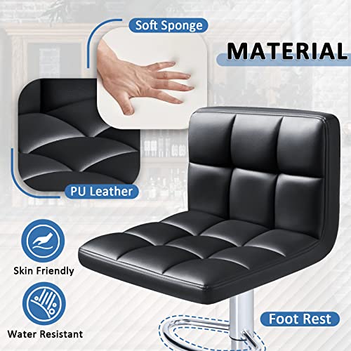 Homall Bar Stools Modern PU Leather Adjustable Swivel Barstools, Armless Hydraulic Kitchen Counter Bar Stool Extra Height Square Island Barstool with Back Set of 2 (Leather, Black)