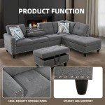 GlasFlength L Shaped Sectional Sofa with Ottoman, Nail-Head Design Linen Right Facing Modern Couches with Cup Holder for Living Room, Bedroom, Office